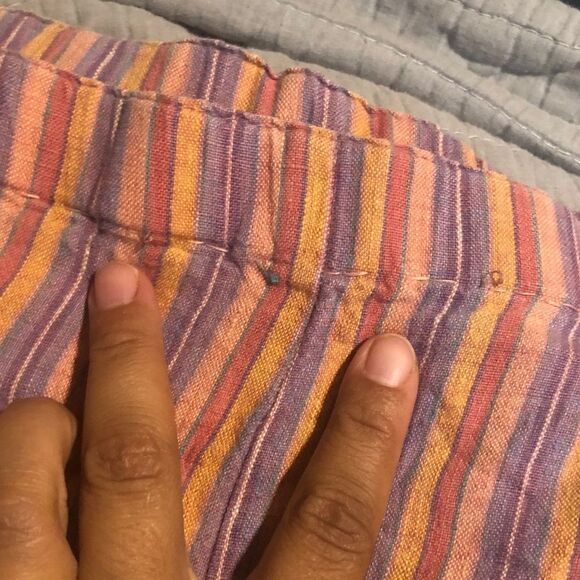 380. FLAX 100% Linen Striped Multicolor Pull on Pants size Large (14-18) - Picture 4 of 9